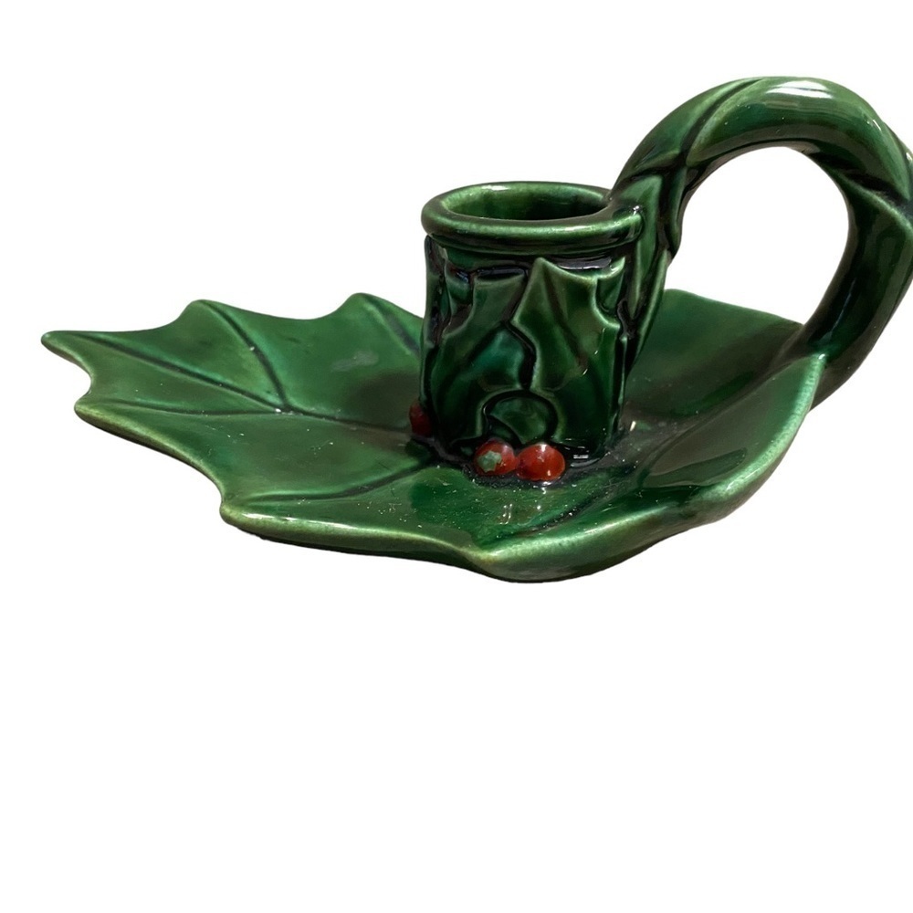 Vintage Christmas Holly Leaf With Berries Candle Holders, x2, 1989 Signed